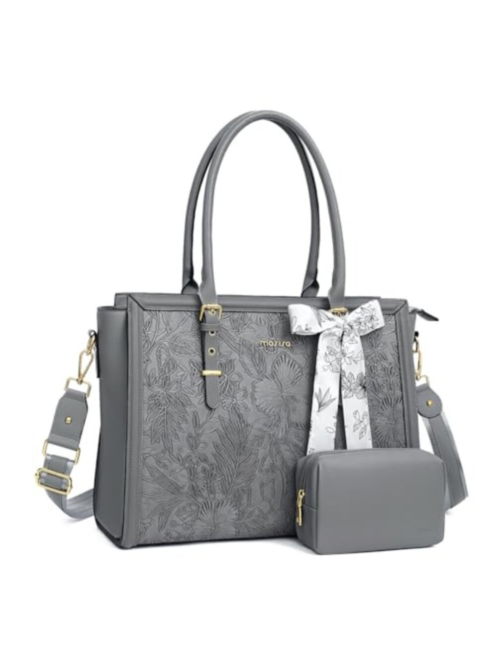 MOSISO PU Leather Laptop Tote Bag 17-17.3 inch Waterproof Messenger Shoulder Bag